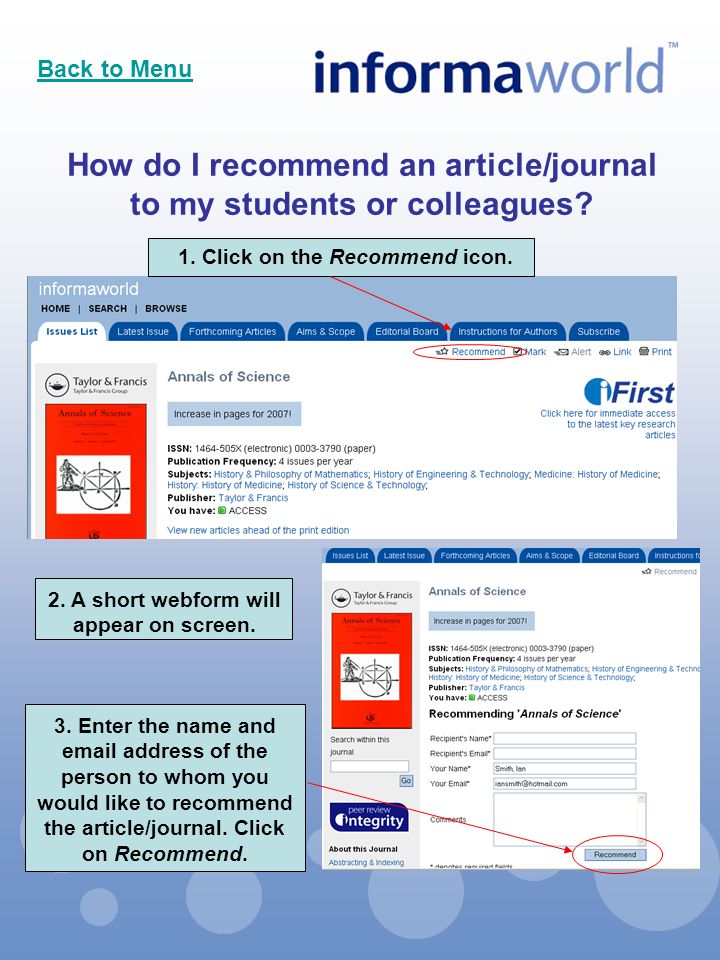 How do I recommend an article/journal to my students or colleagues.