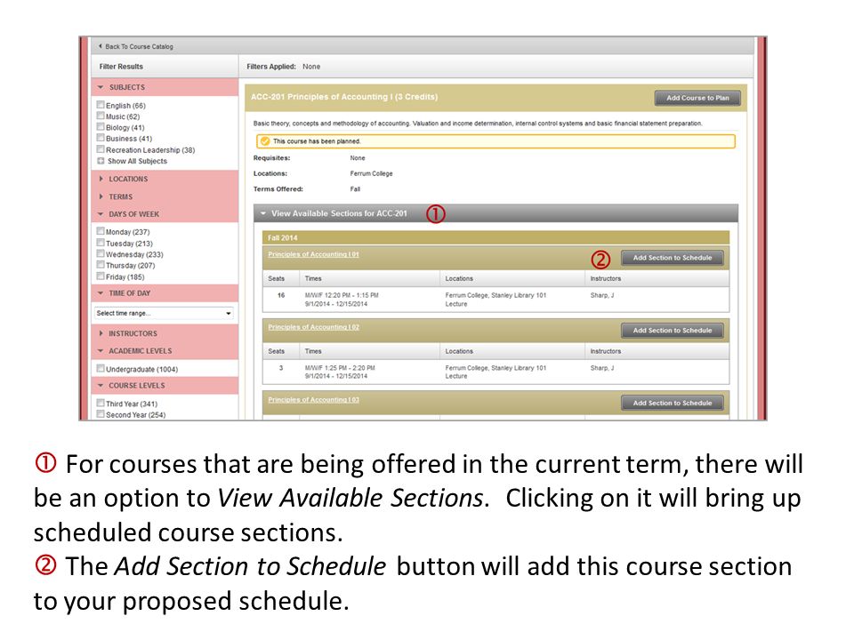  For courses that are being offered in the current term, there will be an option to View Available Sections.