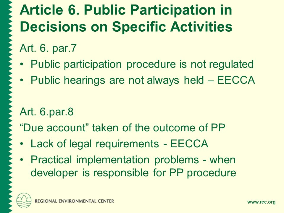Article 6. Public Participation in Decisions on Specific Activities Art.
