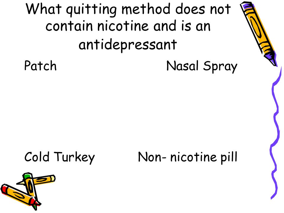 What quitting method does not contain nicotine and is an antidepressant PatchNasal Spray Cold TurkeyNon- nicotine pill