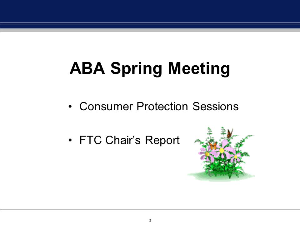 CONSUMER PROTECTION UPDATE April Agenda ABA Spring Meeting Federal