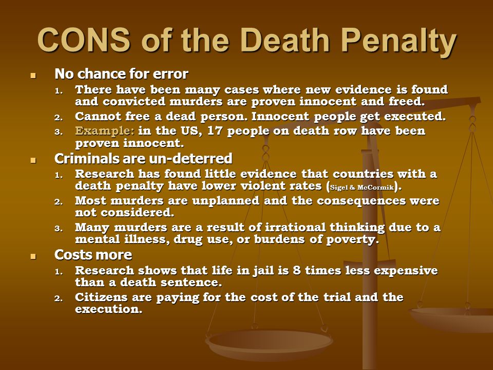 cons of death penalty and capital punishment