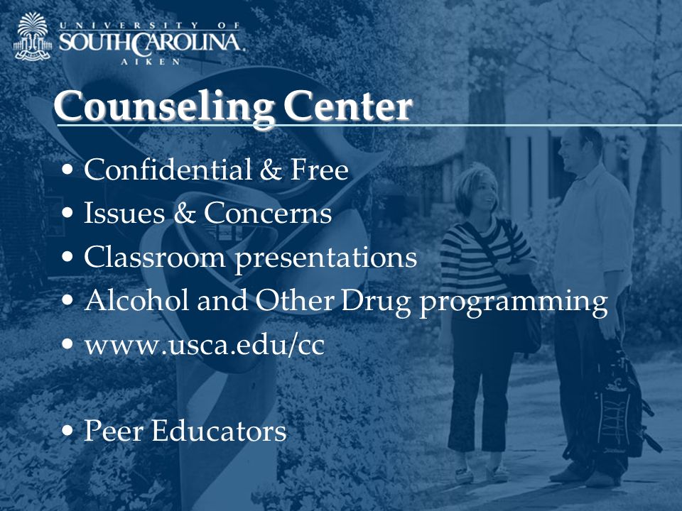 Overview of Session Career Services Counseling Center Disability Services Health Center Insurance Academic Support/Success