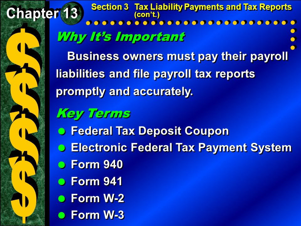 Why It’s Important Business owners must pay their payroll liabilities and file payroll tax reports promptly and accurately.