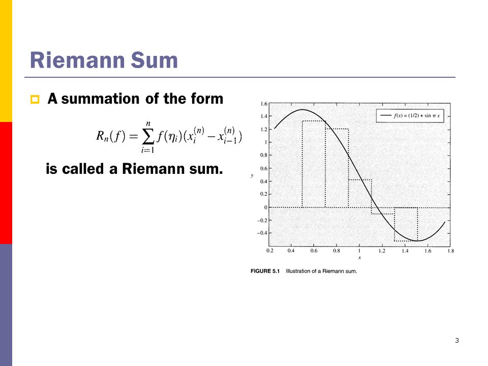 3 Riemann Sum  A summation of the form is called a Riemann sum.