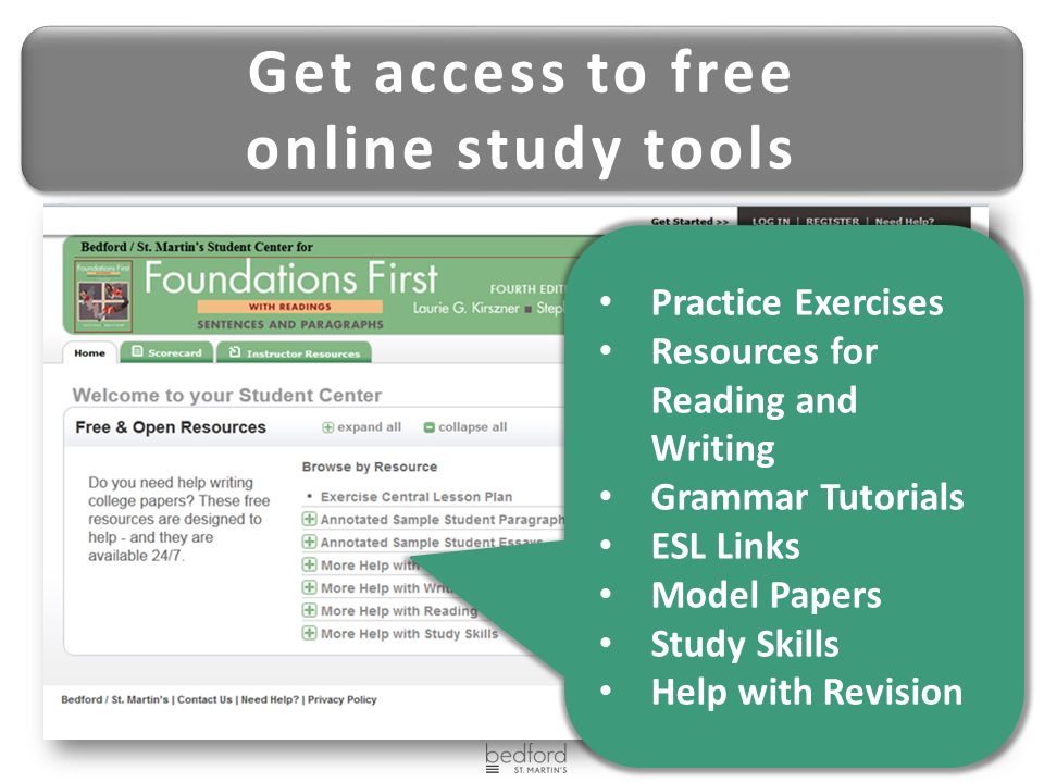 Get access to free online study tools Get access to free online study tools Practice Exercises Resources for Reading and Writing Grammar Tutorials ESL Links Model Papers Study Skills Help with Revision