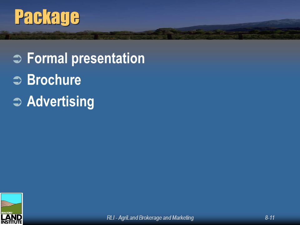 RLI - AgriLand Brokerage and Marketing8-11 Package  Formal presentation  Brochure  Advertising