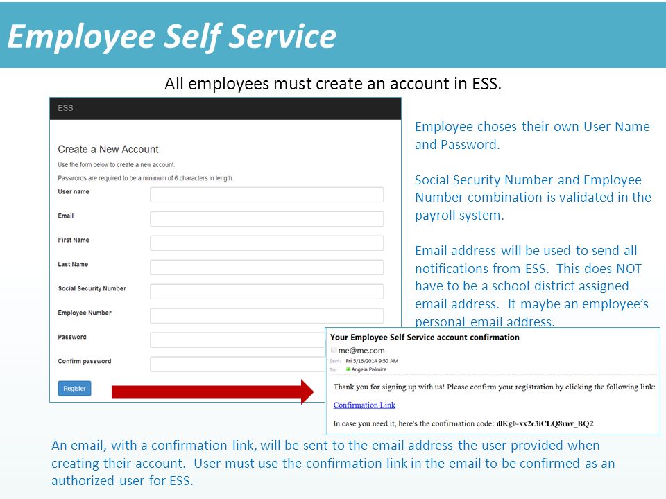 All employees must create an account in ESS.