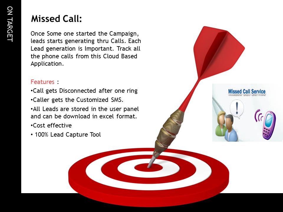 ON TARGET Missed Call: Once Some one started the Campaign, leads starts generating thru Calls.
