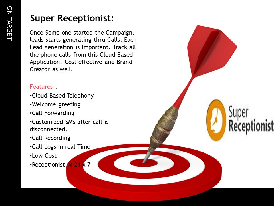 ON TARGET Super Receptionist: Once Some one started the Campaign, leads starts generating thru Calls.