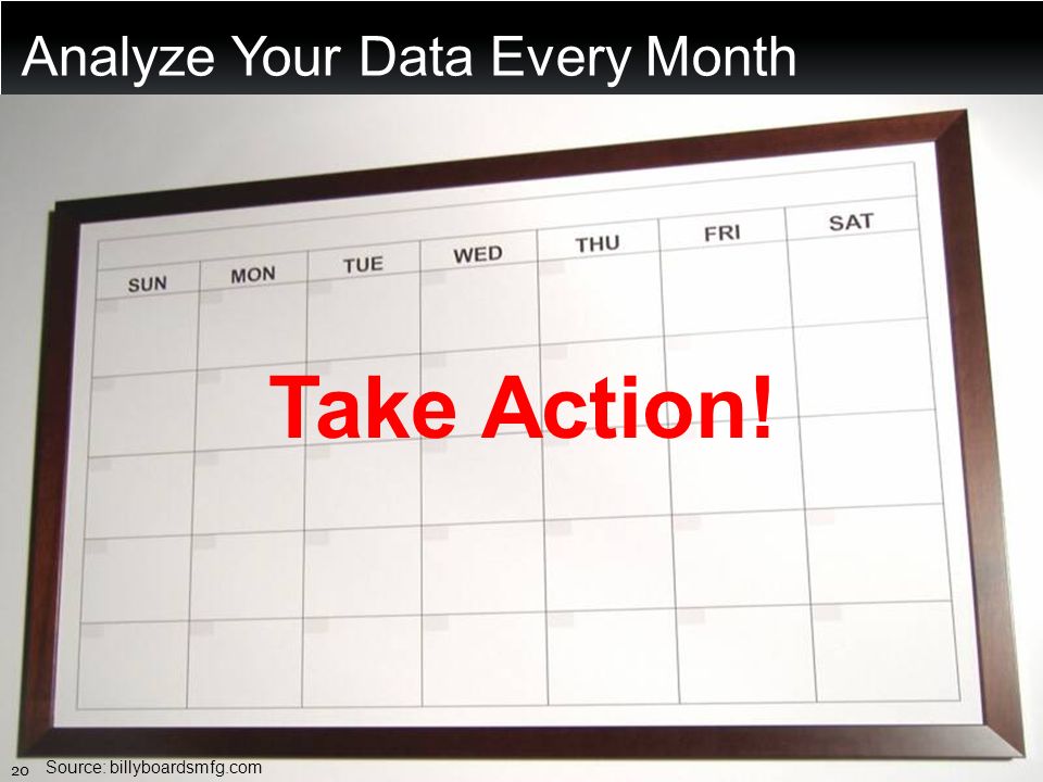 Analyze Your Data Every Month 20 Source: billyboardsmfg.com Take Action!