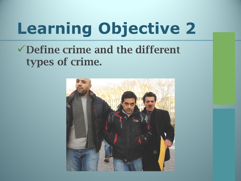 Learning Objective 2 Define crime and the different types of crime.