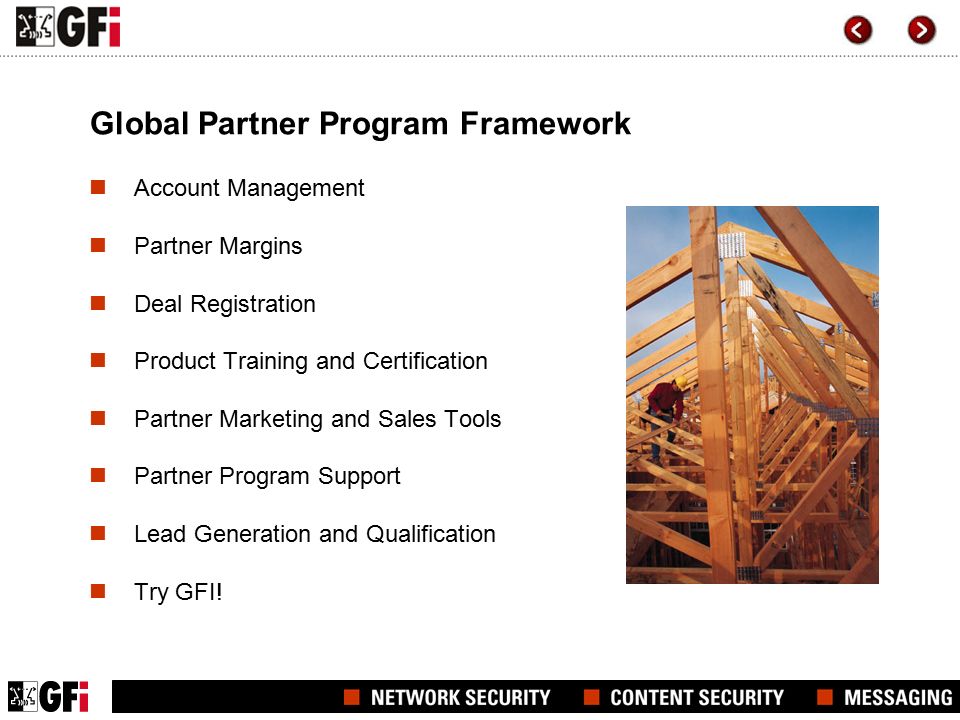 Global Partner Program Framework Account Management Partner Margins Deal Registration Product Training and Certification Partner Marketing and Sales Tools Partner Program Support Lead Generation and Qualification Try GFI!