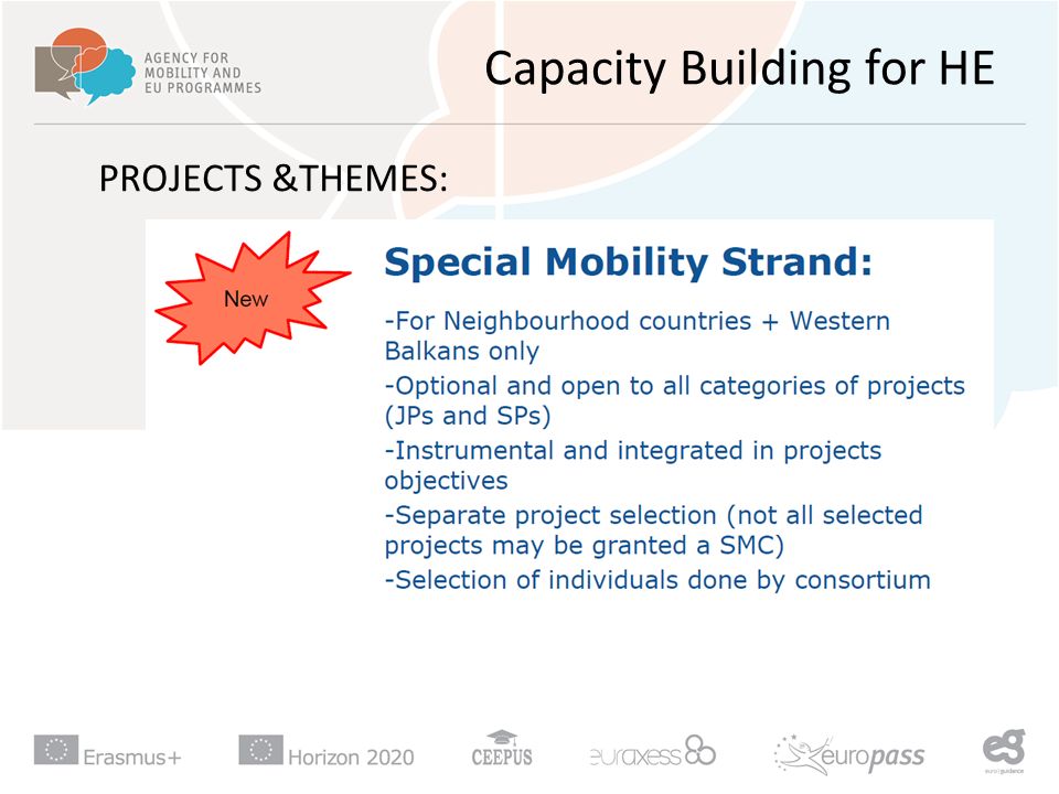 Capacity Building for HE PROJECTS &THEMES:
