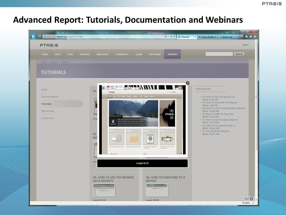Advanced Report: Tutorials, Documentation and Webinars