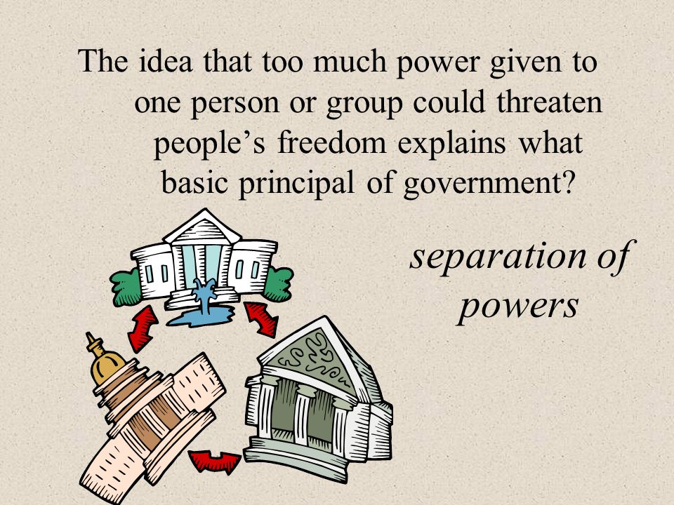 The idea that too much power given to one person or group could threaten people’s freedom explains what basic principal of government.