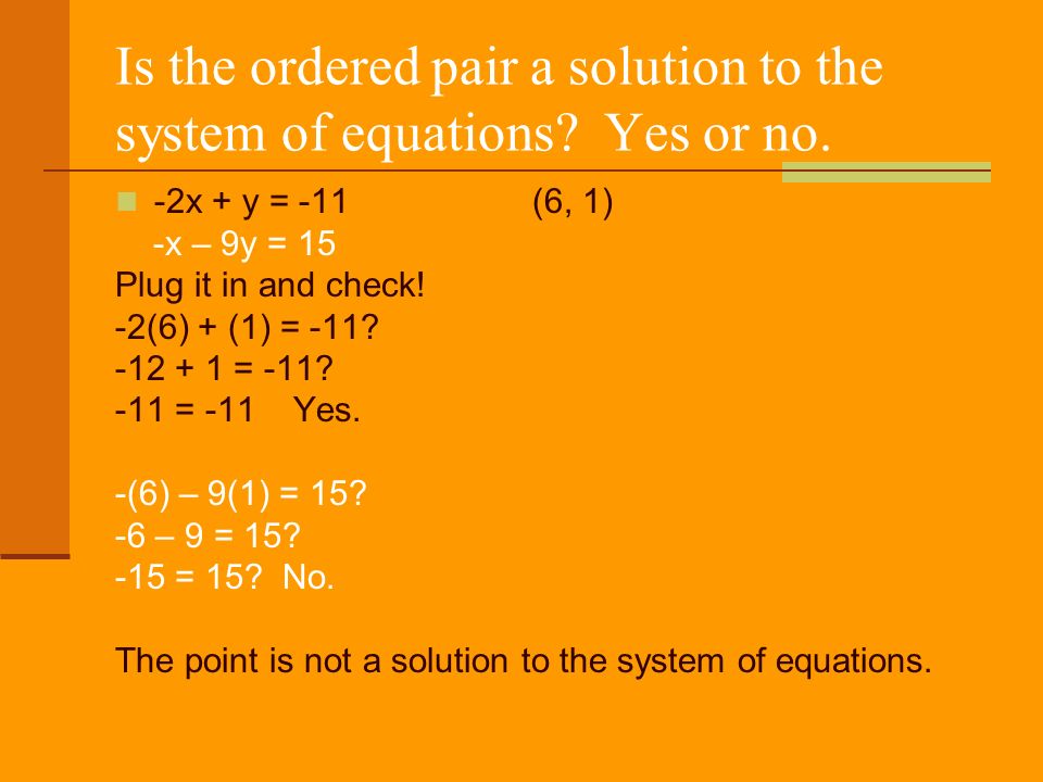 Is the ordered pair a solution to the system of equations.