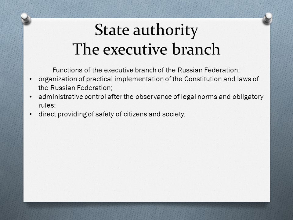 Executive Branch functions. Executive Authority. Russian Executive Branch. Branches of Law of the Russian Federation. State authorities