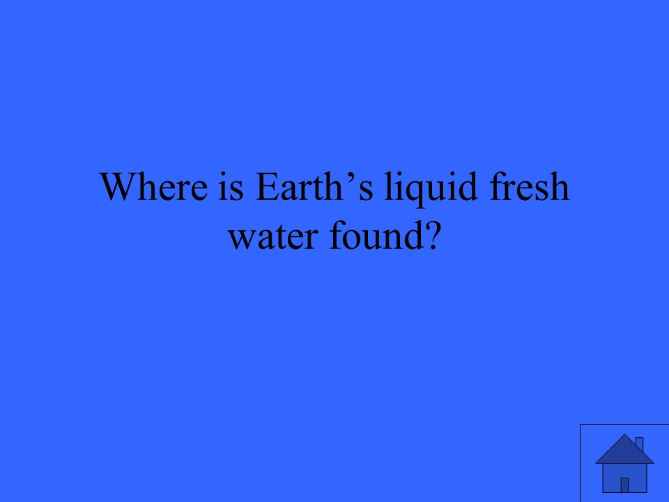 Where is Earth’s liquid fresh water found
