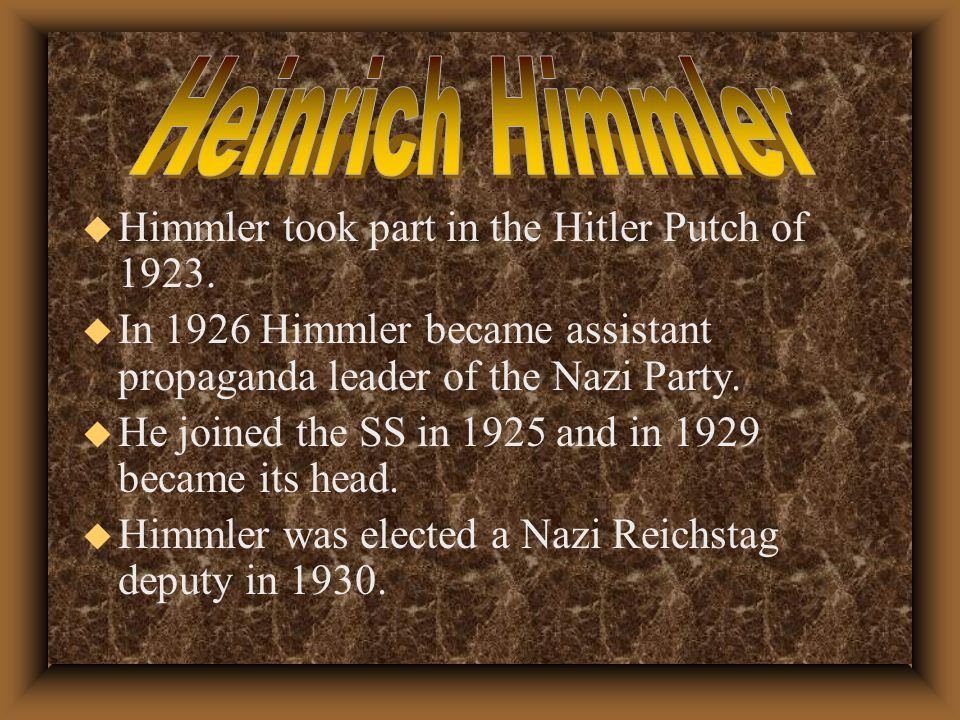 u In January 1929 Himmler found his ‘’calling’’ with his appointment a commander if the blackshirt SS.