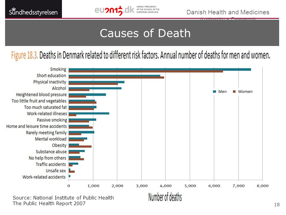 Danish Health and Medicines Authority  Denmark 18 Causes of Death Source: National Institute of Public Health The Public Health Report 2007