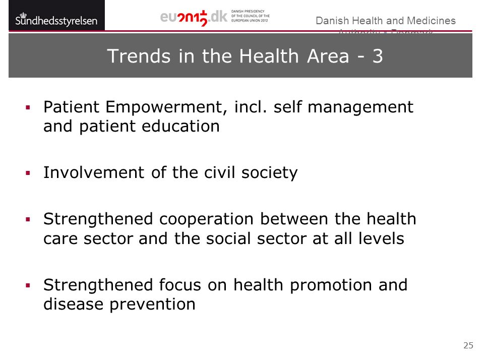 Danish Health and Medicines Authority  Denmark 25 Trends in the Health Area - 3  Patient Empowerment, incl.