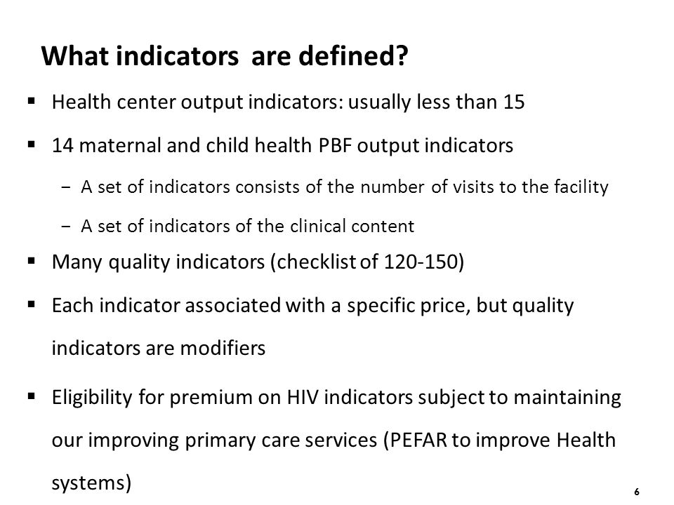 6 What indicators are defined.