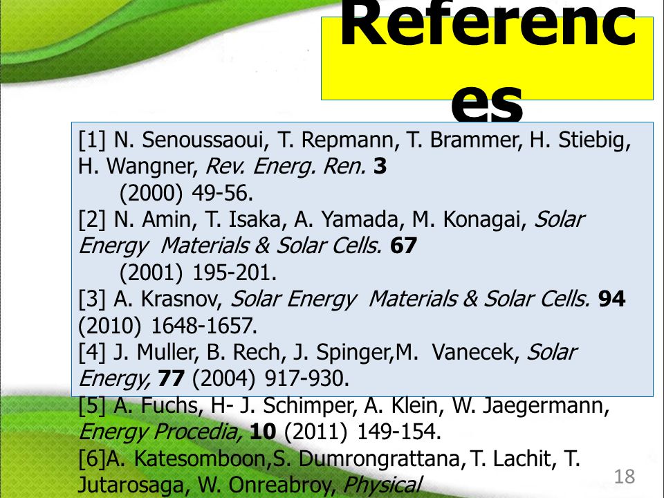 Referenc es [1] N. Senoussaoui, T. Repmann, T. Brammer, H.