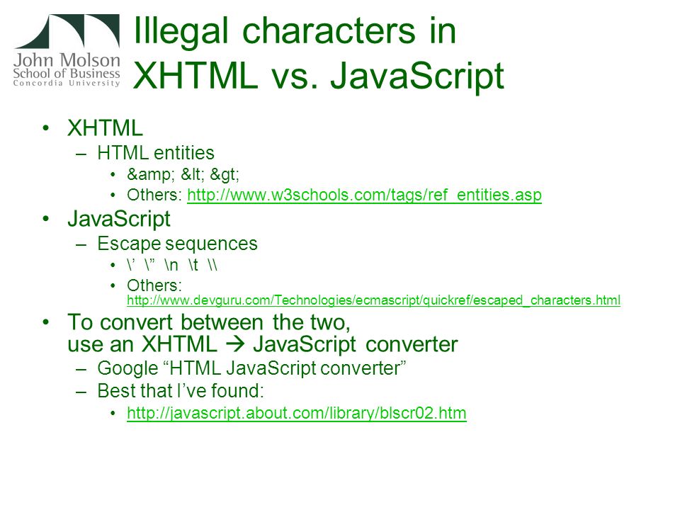 Illegal characters in XHTML vs.