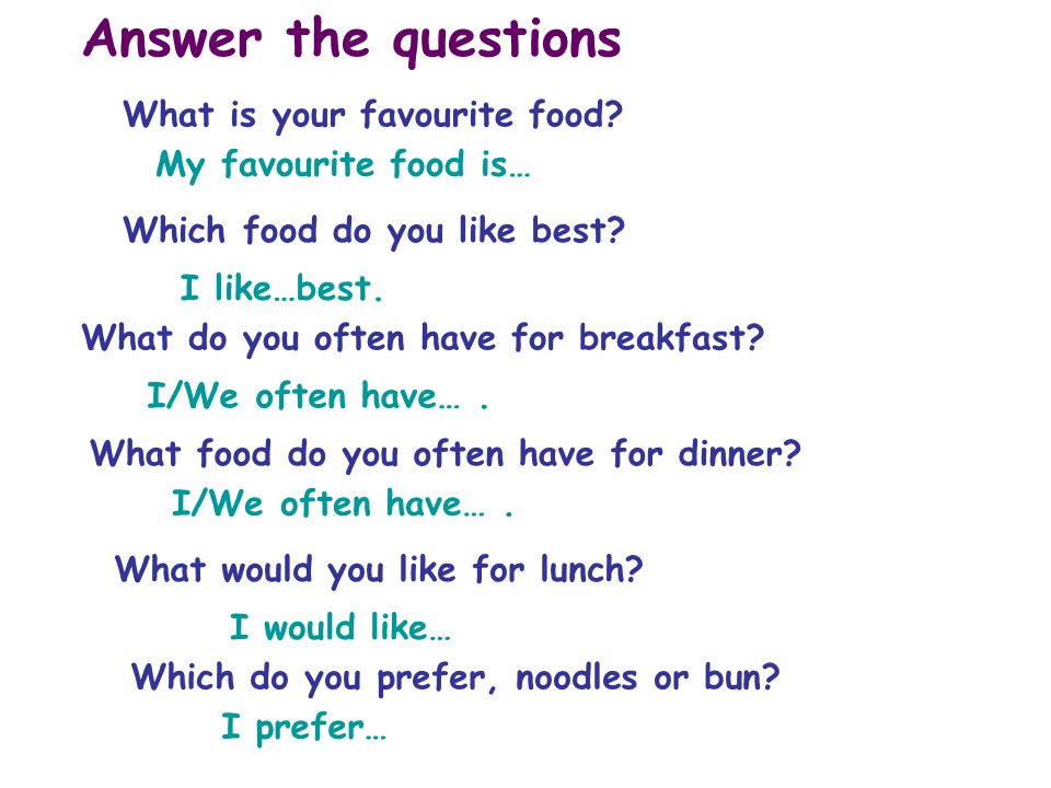 Answer the questions What is your favourite food? My favouri