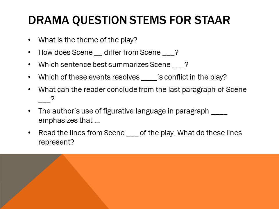 DRAMA QUESTION STEMS FOR STAAR What is the theme of the play.