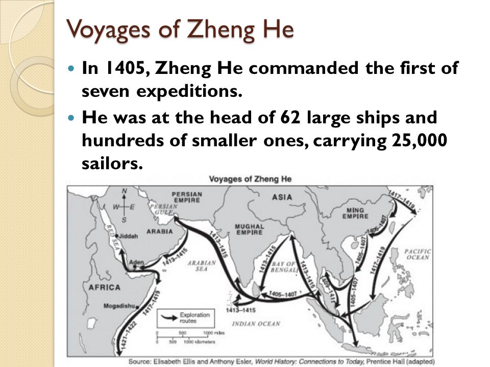Voyages of Zheng He In 1405, Zheng He commanded the first of seven expeditions.