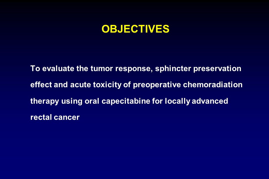 OBJECTIVES To evaluate the tumor response, sphincter preservation effect and acute toxicity of preoperative chemoradiation therapy using oral capecitabine for locally advanced rectal cancer