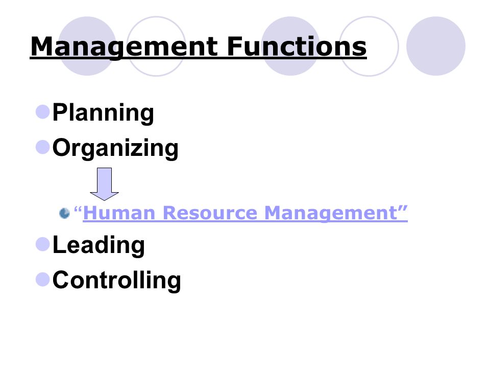 Management Functions Planning Organizing Human Resource Management Leading Controlling