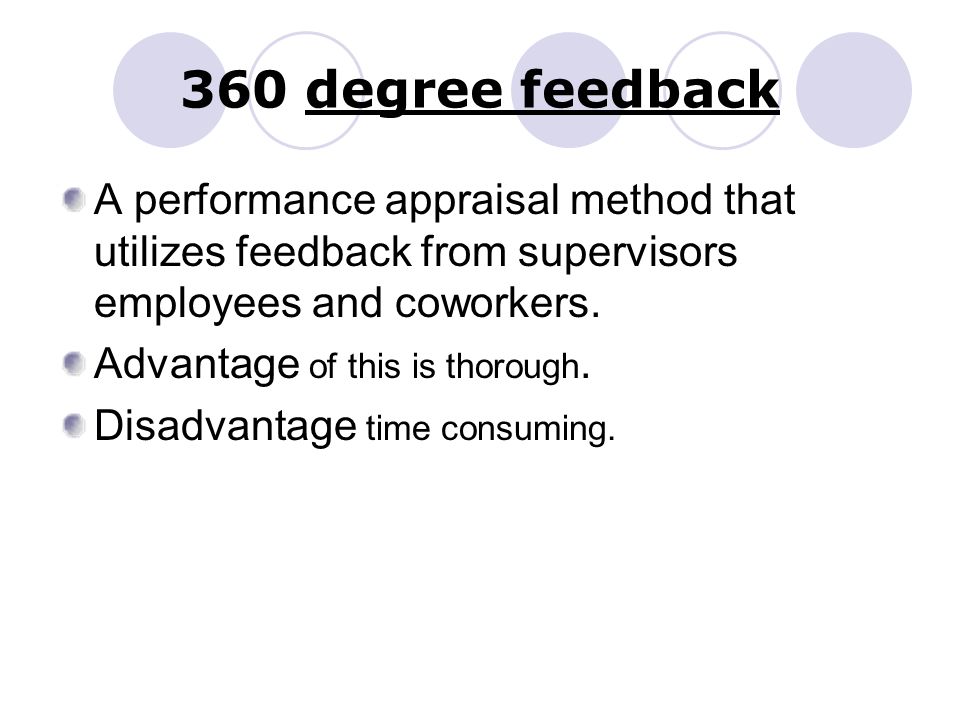 360 degree feedback A performance appraisal method that utilizes feedback from supervisors employees and coworkers.