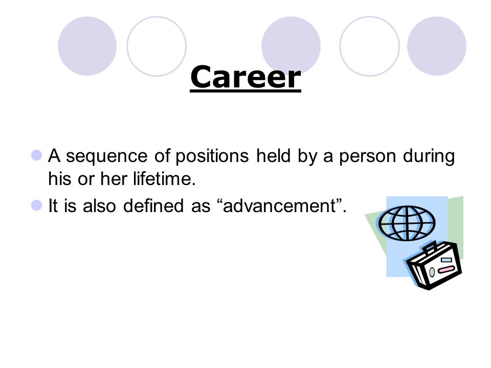 Career A sequence of positions held by a person during his or her lifetime.
