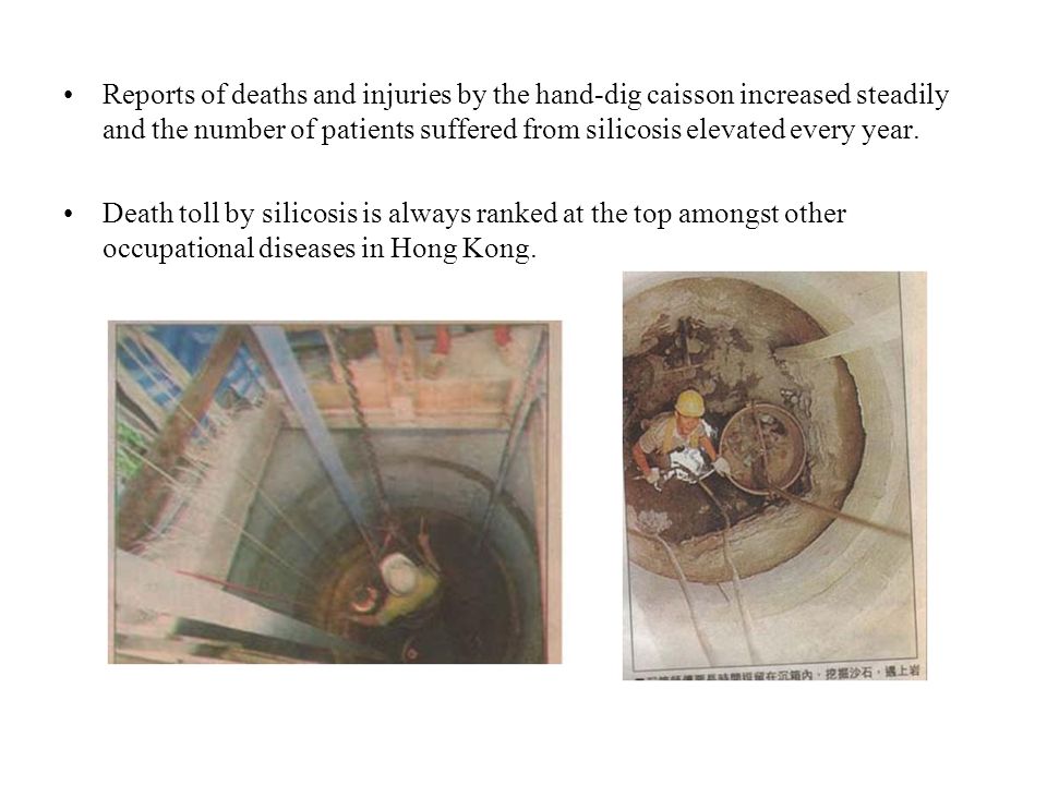 Reports of deaths and injuries by the hand-dig caisson increased steadily and the number of patients suffered from silicosis elevated every year.