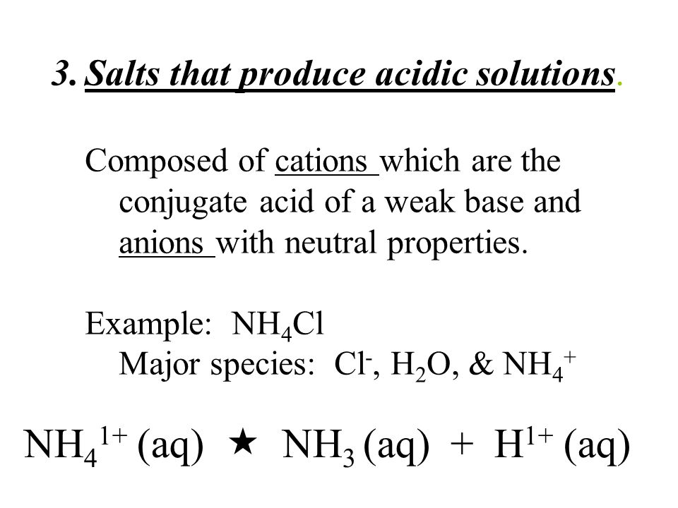 3.Salts that produce acidic solutions.