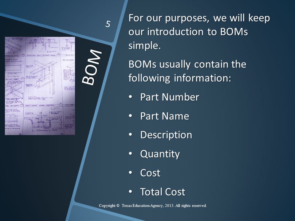BOM For our purposes, we will keep our introduction to BOMs simple.