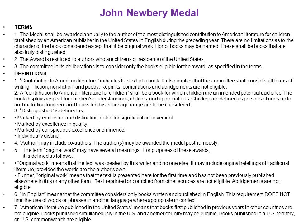John Newbery Medal TERMS 1.