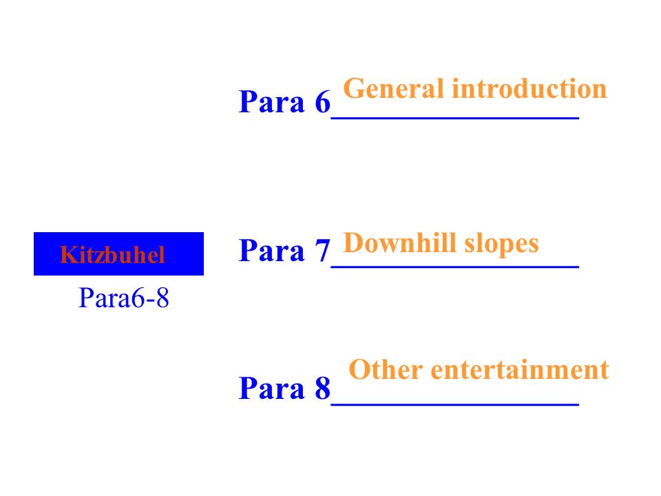 Kitzbuhel Para6-8 Para 6_______________ Para 7_______________ Para 8_______________ General introduction Downhill slopes Other entertainment