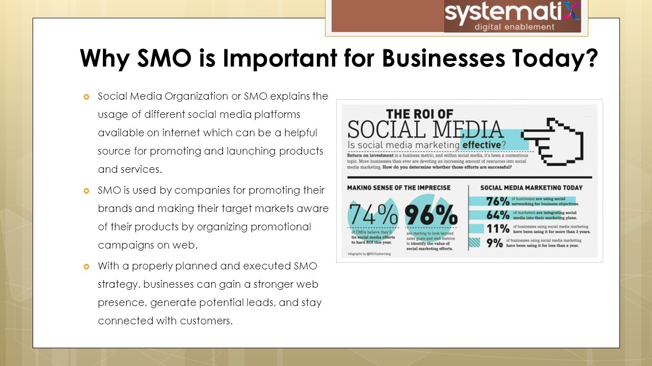  Social Media Organization or SMO explains the usage of different social media platforms available on internet which can be a helpful source for promoting and launching products and services.