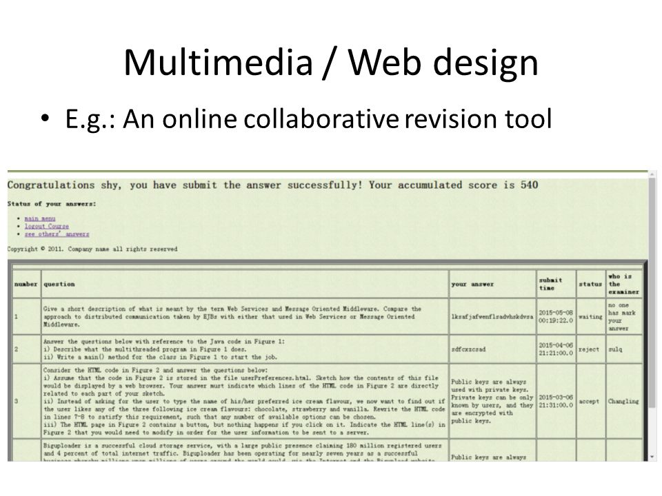 Multimedia / Web design E.g.: An online collaborative revision tool