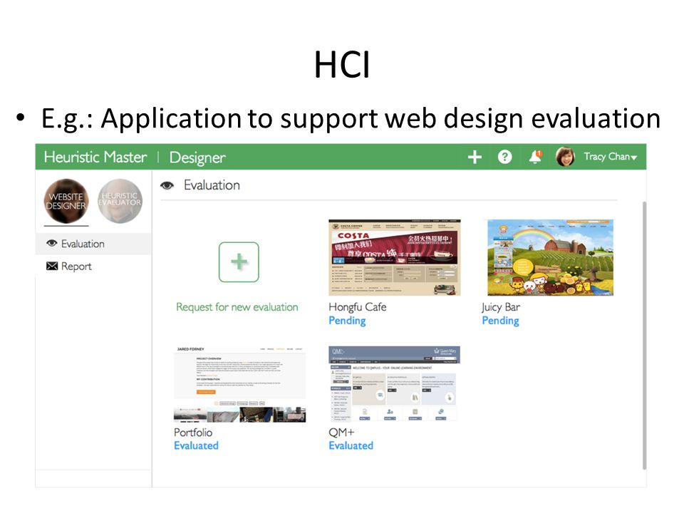 HCI E.g.: Application to support web design evaluation