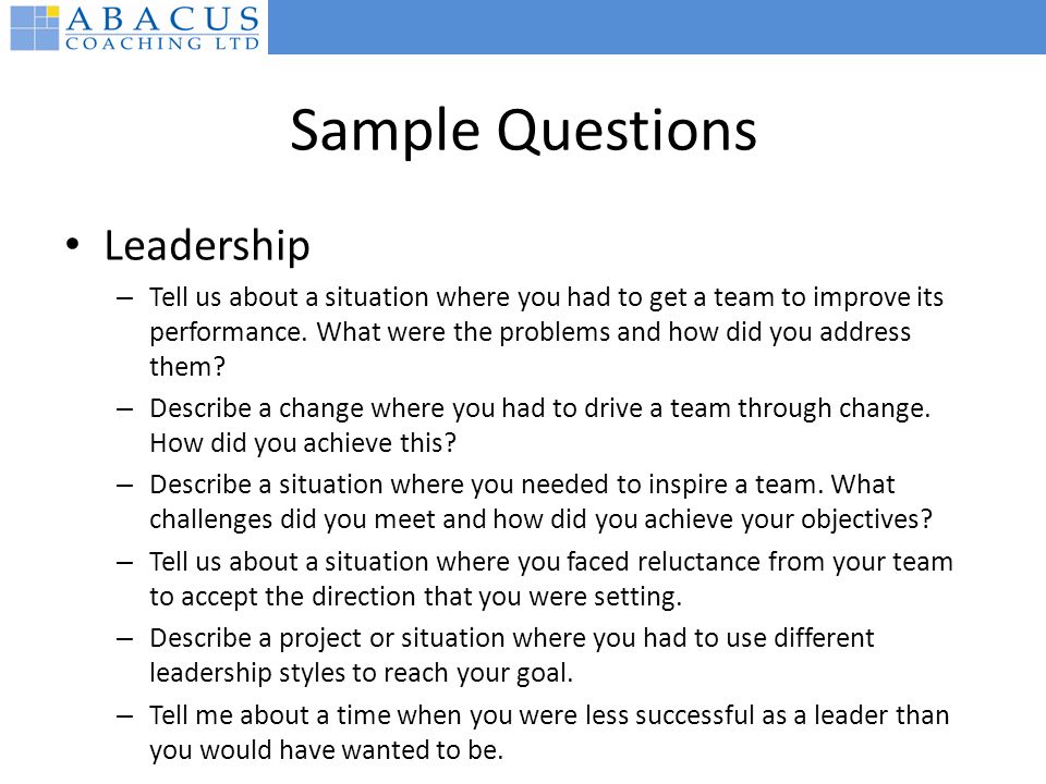 interview skills part 3 bryan leslie abacus coaching ltd 14th interview questions for leadership