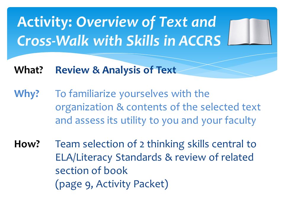 Activity: Overview of Text and Cross-Walk with Skills in ACCRS What.