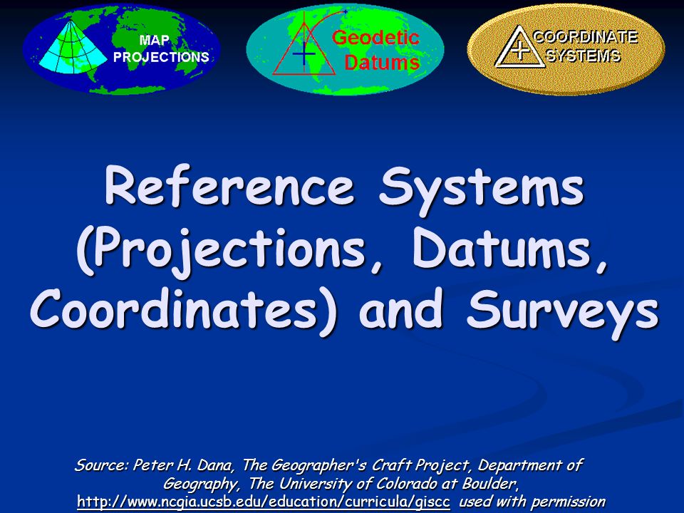 Reference Systems (Projections, Datums, Coordinates) and Surveys Source: Peter H.