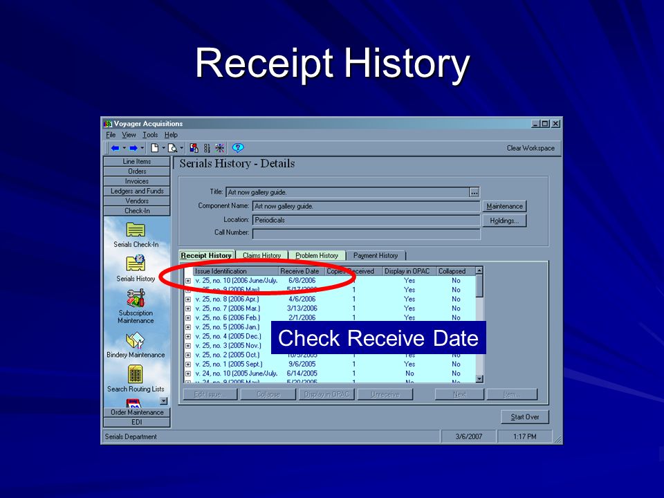 Receipt History Check Receive Date
