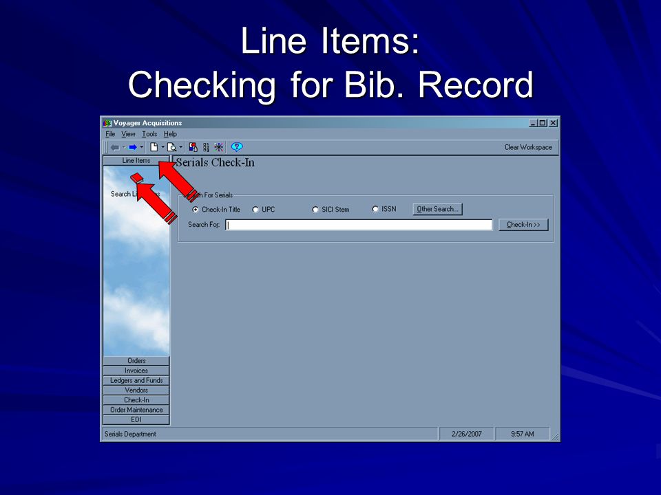 Line Items: Checking for Bib. Record