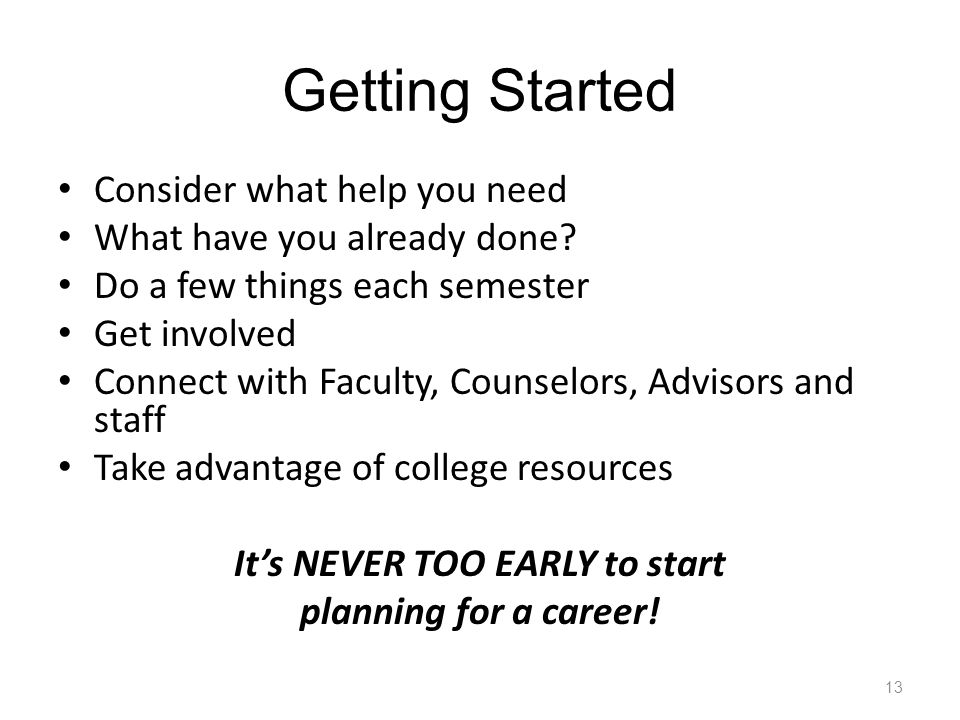 Getting Started Consider what help you need What have you already done.